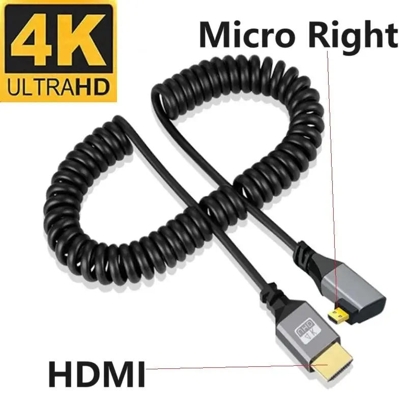 Kabel spiralny HDMI 2.4m 4K, męski-męski, lewy prawy góra dół, Mini Micro HDMI, elastyczny przedłużacz — zdjęcie produktu 6
