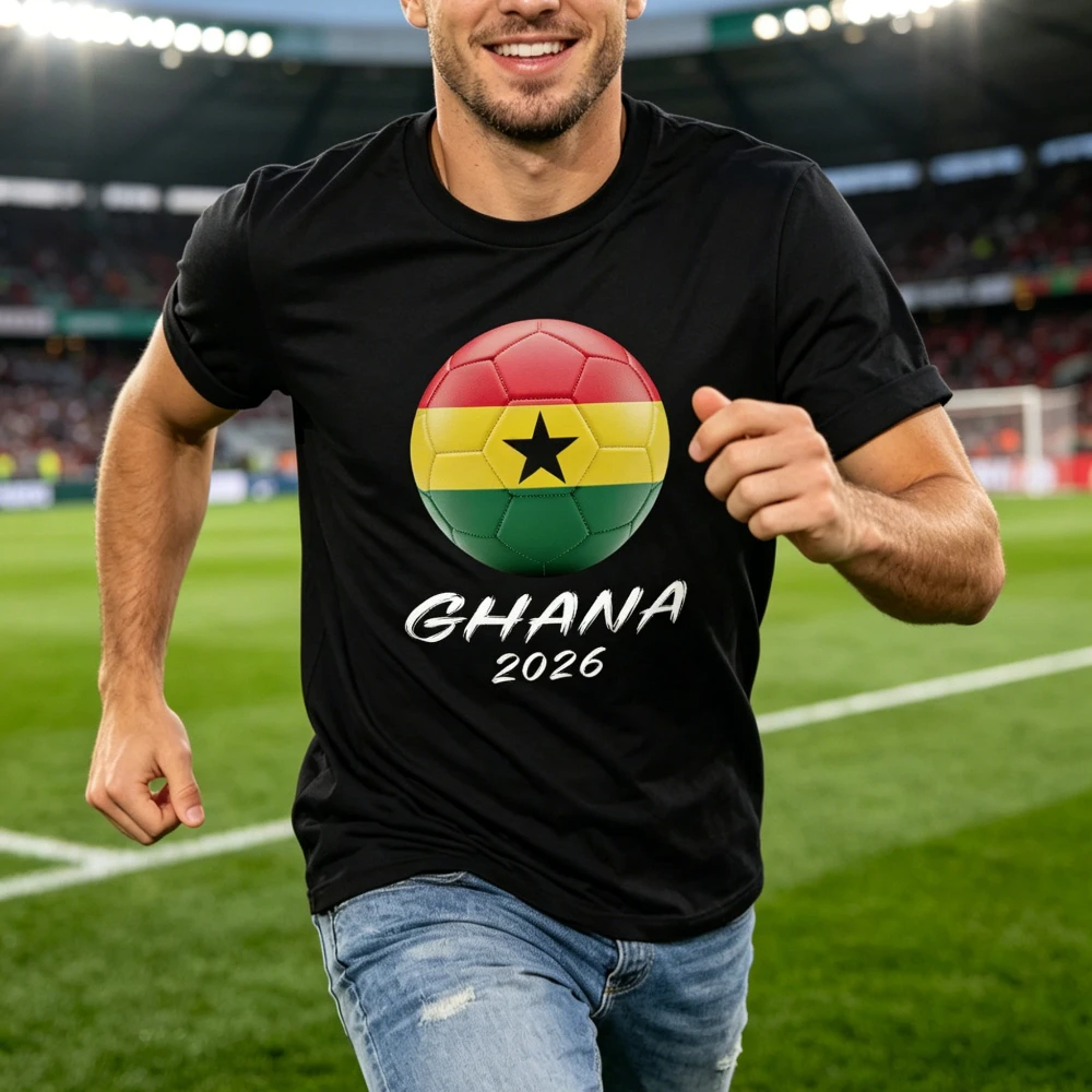 Patriotisches Ghana 2026 Grafik-T-Shirt – Ghanaianisches Sportfan-Tee für Fußballfans – Sommerliche Freizeit-Baumwoll-Tops für Herren und Damen