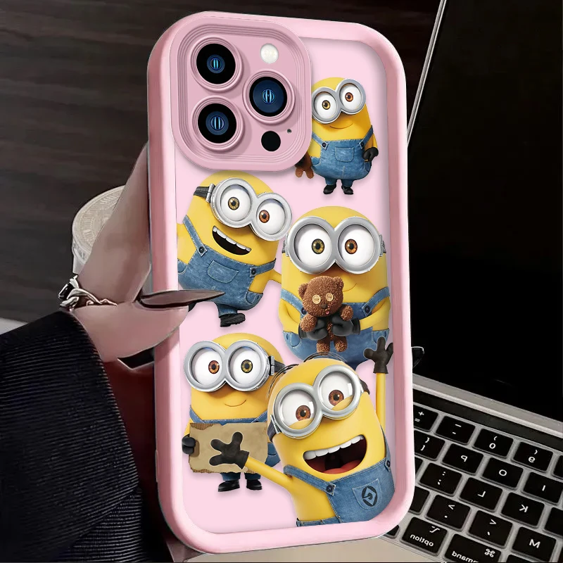 Cartoon M-Minions Doll Case For iPhone 16 16E 15 14 13 12 11 Pro Max X XS X S Max XR SE 2020 SE4 7 8 Shockproof Silicone Cover - náhled 4