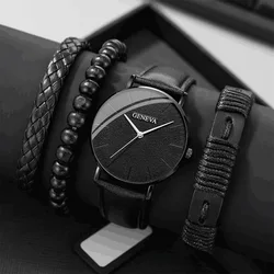 Luxury New Men Watch Bracelet Set Fashion Business Brown Leather Quartz Wrist Watches for Men Gift Set Relogio Masculino NO BOX