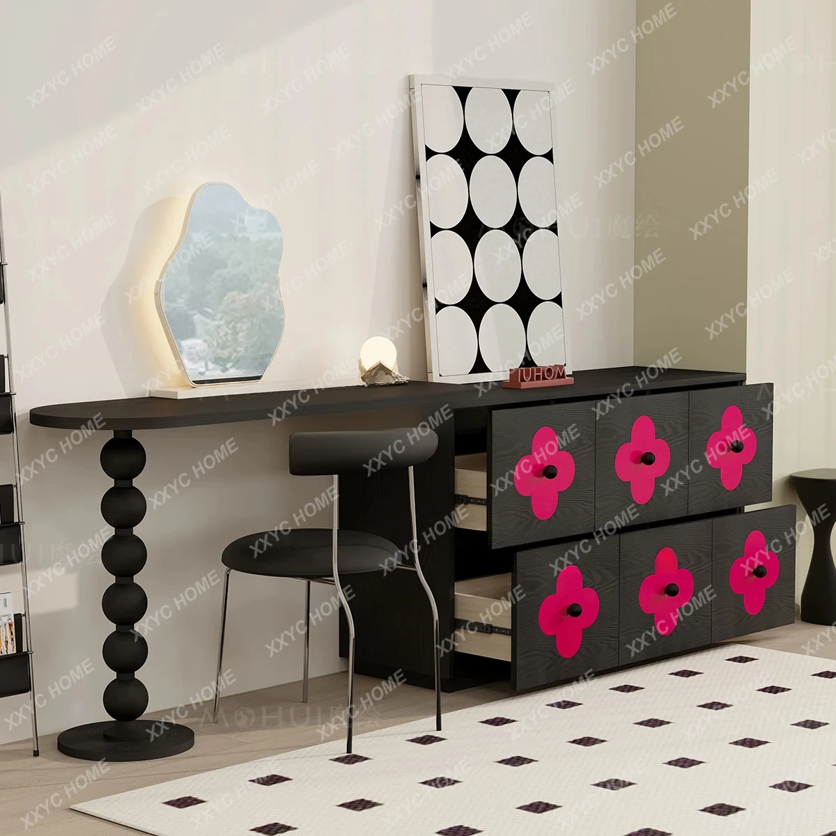 Commode de chambre intégrée rétractable avec coffre rétro, armoire de chevet