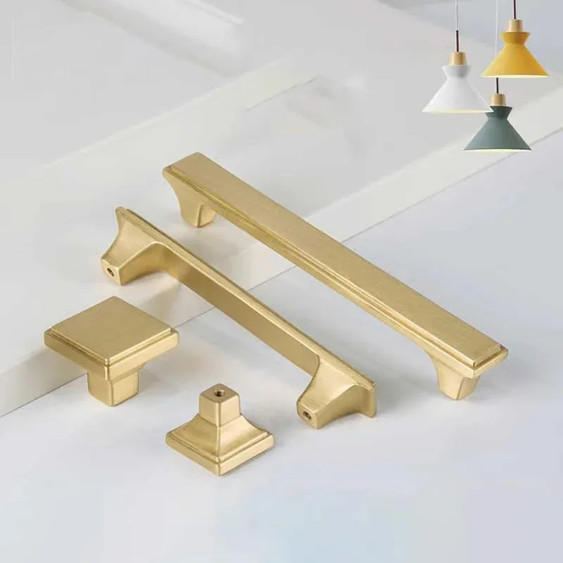 Nordic Light Luxury Brass Cabinet Handle Modern Simple Wardrobe Drawer Pull Hardware 5