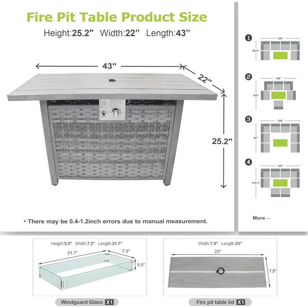 Outdoor Fire Pit Table Propane Gas Fire Pits &Outdoor Fireplaces 43″ Rectangular Firepit Table, 50,000 BTU Fire Table for Patio