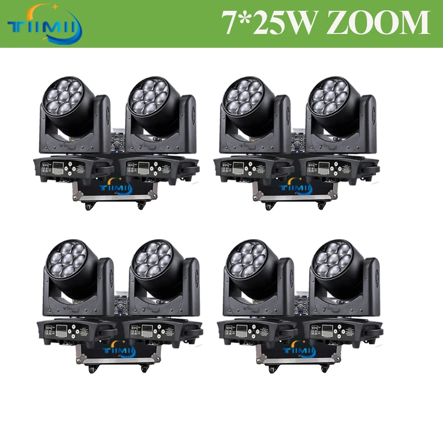 

4Cases 8Pcs Moving Head Bee LED Wash Zoom Big Bees Eyes 7x25W RGBW DMX 512 Beam for Concert Dance Hall Club Bar Stage Effect dj