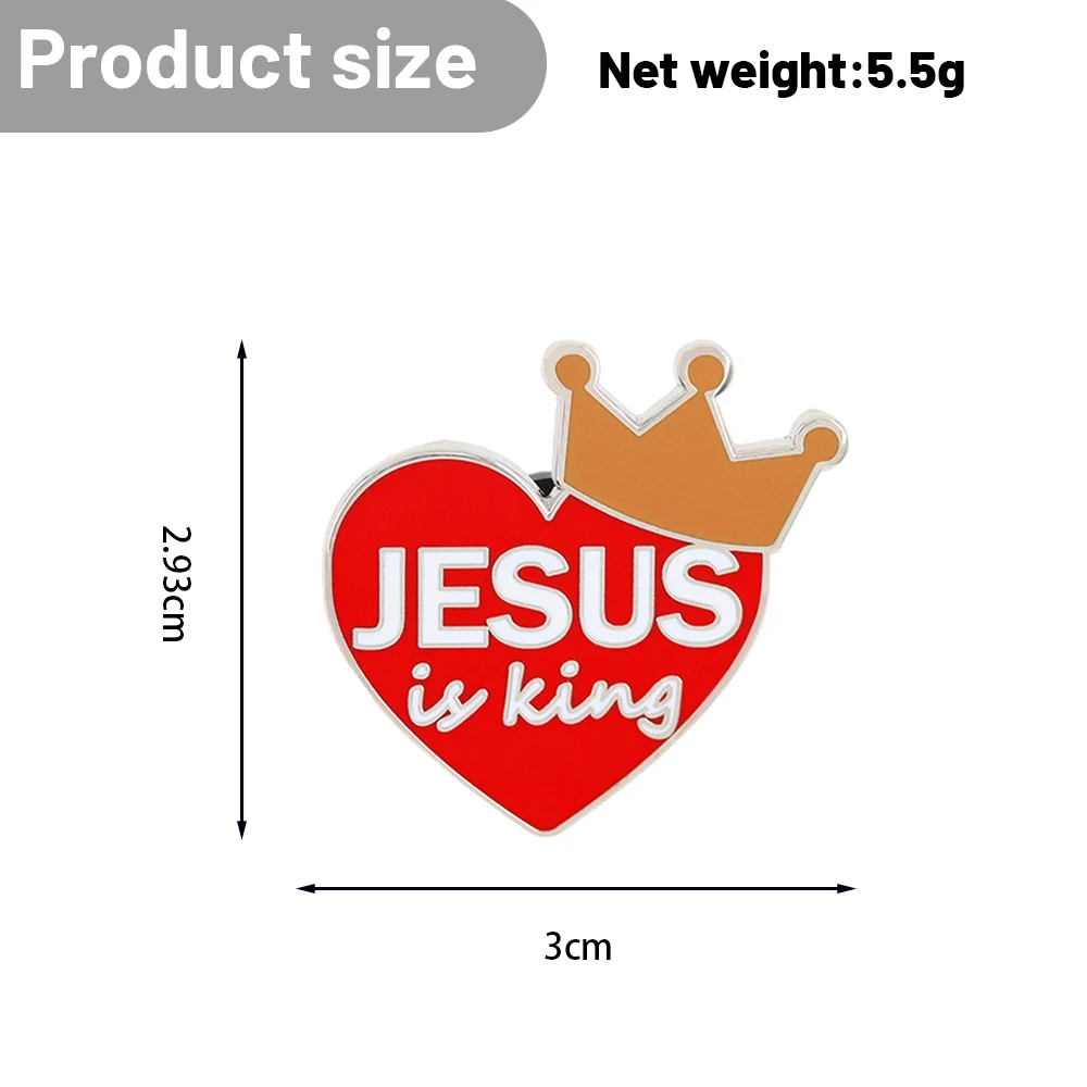 Jesus Is King Red Heart Crown Enamel Brooch Inspirational Christian Faith Badge Bible Lover'S Backpack Pin Clothing Accessory