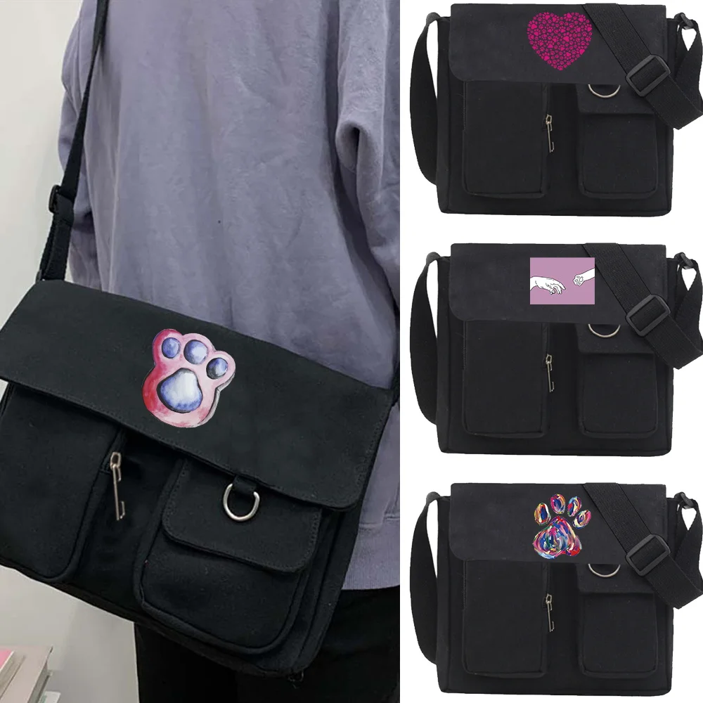 Women Simple Messenger Bag Casual Satchel Ladies Handbags Shoulder Bag Pouch Girls Sweet Printed Canvas Cross School Bags Purses