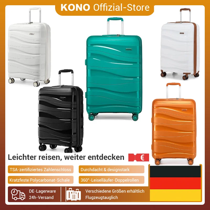 KONO Suitcase Lightweight Hard Case Trolley suitcase with TSA Lock Polypropylene (M/L/XL) (2/3/4 Pcs set)