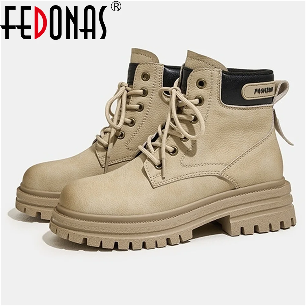 FEDONAS Fashion Women Ankle Boots Real Leather Hike Travel Motorcycle Boots Thick Heels Platforms Combat Boots Shoes Woman