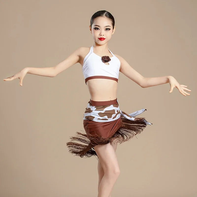 Ensemble de robe de danse latine, vêtements d'été pour enfants, vêtements pour filles, jupe de danse Samba Cha Tango, vêtements de danse de compétition