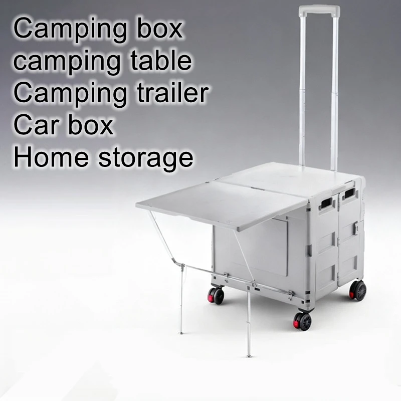 Outdoor Folding Camping Trailer with Large-Capacity Rack and Camping Storage Box—Lightweight and Easy to Set Up