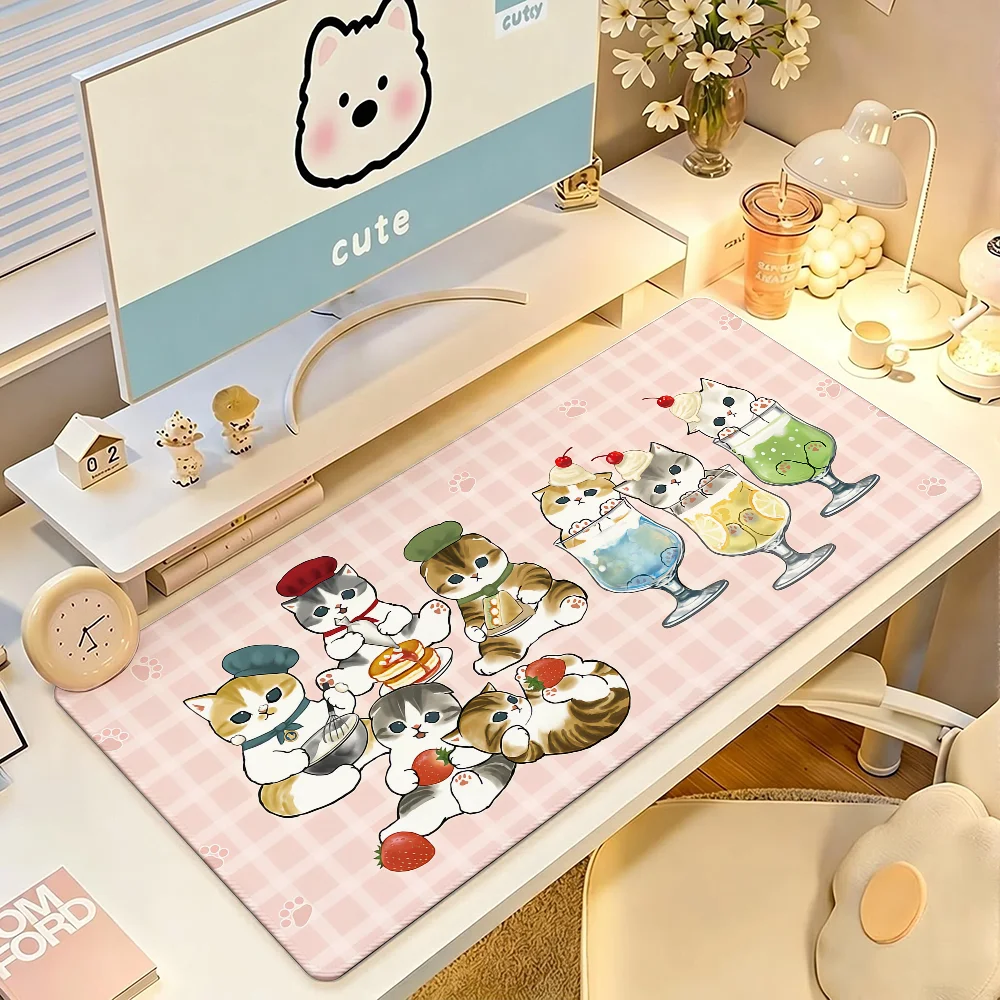 Cartoon Cute Cat M-MoFusand-S Mouse Pad Large Non-Slip Waterproof Mat Stitched Edge Keyboard Pad for Gaming Daily Office