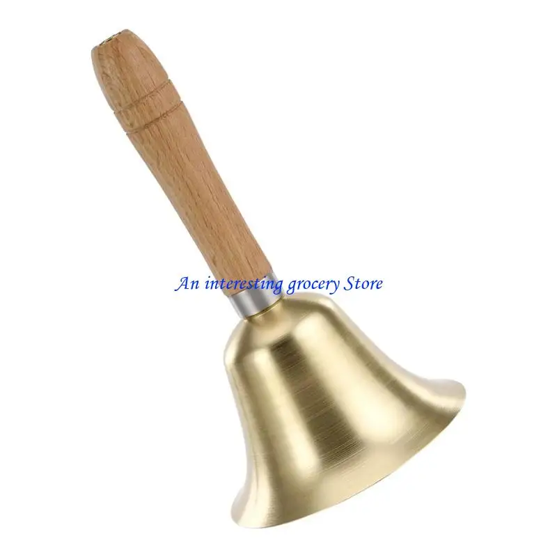 652D Loud Brass Hand Call Dinner Service with Wooden Handle Handbells Loud Ringing for School Children