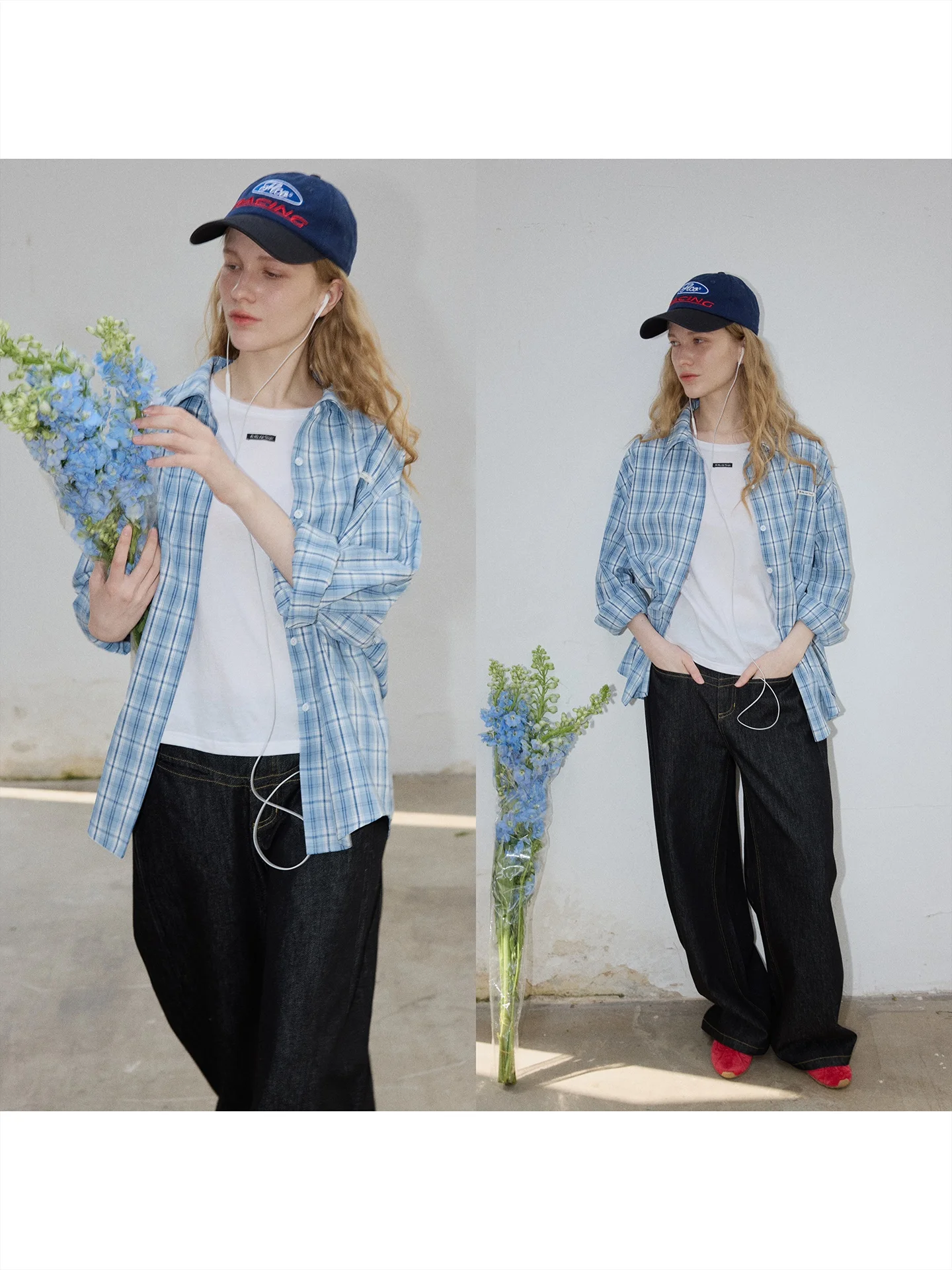 

BMLT Синяя клетчатая повседневная свободная женская рубашка с длинным рукавом в корейском стиле, летняя, с защитой от солнца, из смесового хлопка и полиэстера