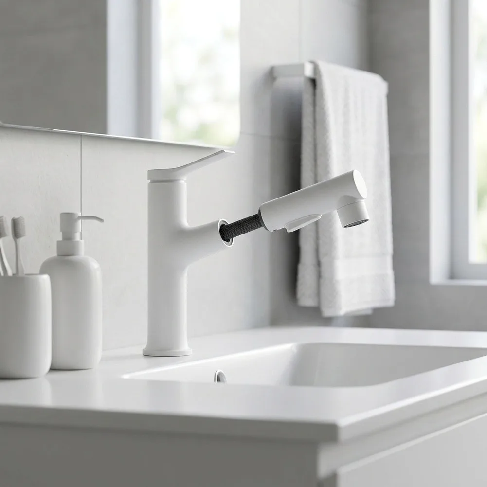 Hands Free Mouthwash Faucet Pull Out Bathroom Faucet 360 Degree Rotation Scratch Resistant Finish For Daily Face Washing