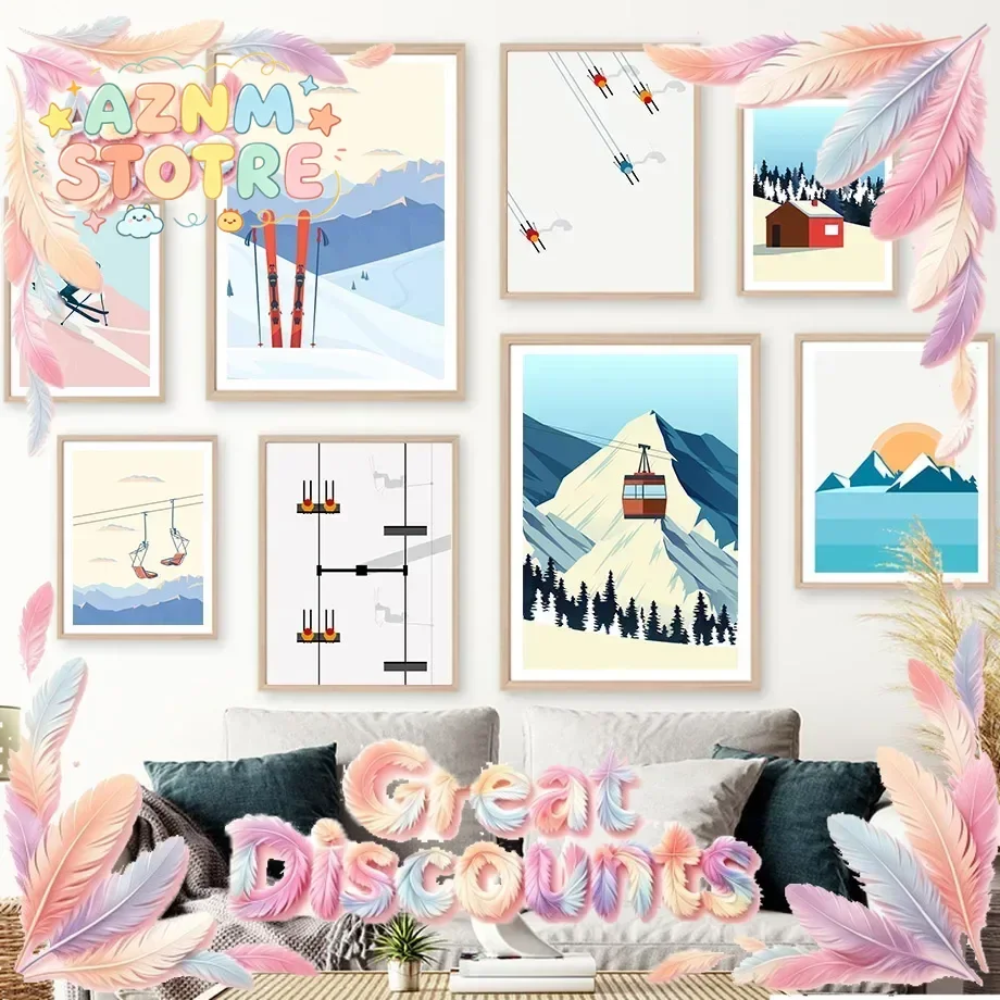 Vintage Minimalist Ski Snowboard Snow Mountain Wall Art Canvas Painting Posters And Prints Wall Pictures For Living Room Deco