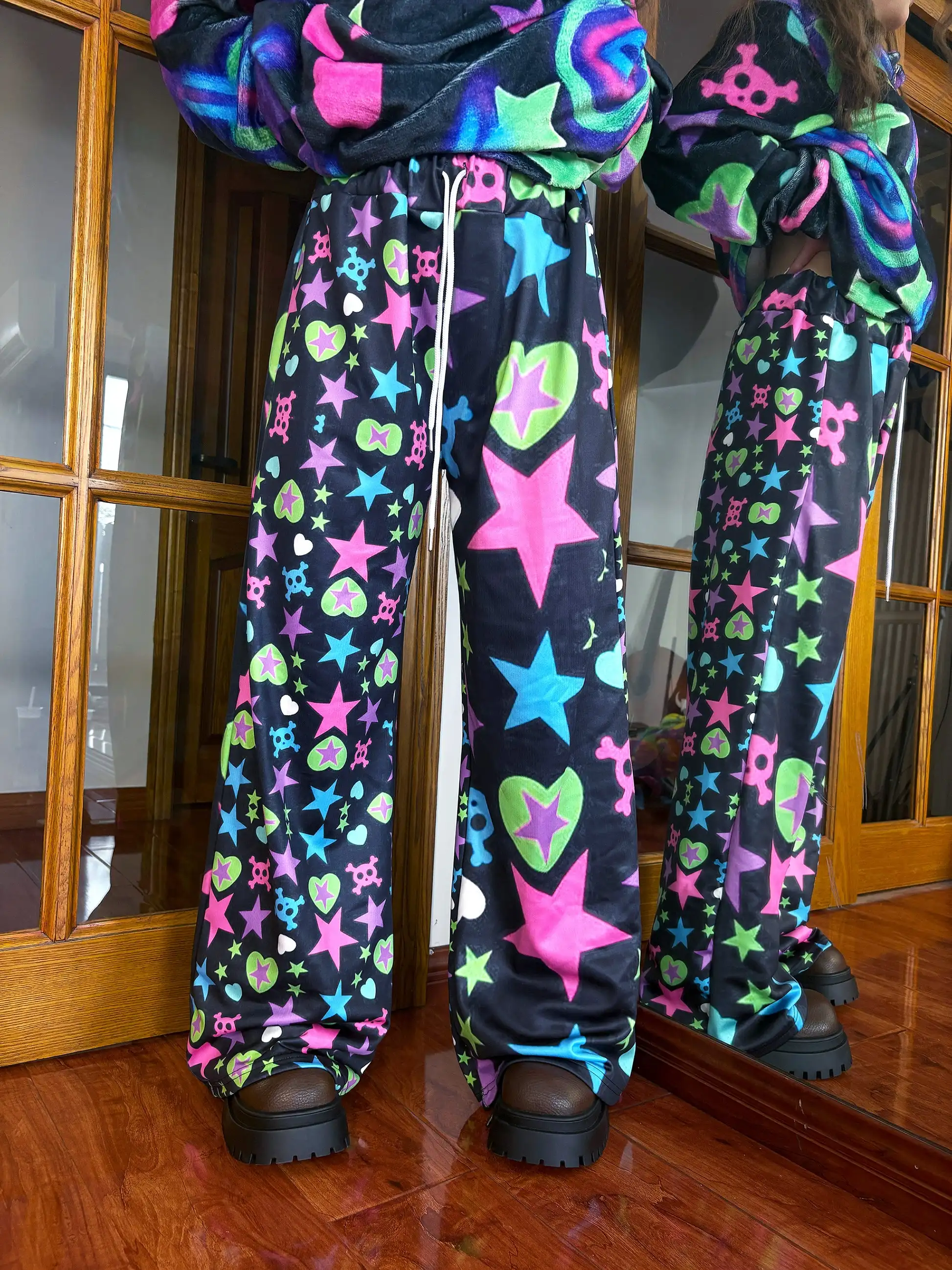 2026 New Black Universe Colorful Star Pants Spring New Cute Kawaii Yami Y2k Harajuku Style Fashionable Special Loose Pants
