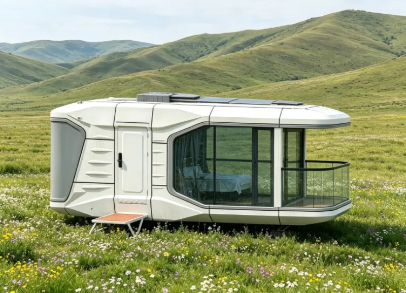 Modern Capsule House With Durable SPC Flooring And Complete European Standard Sockets For Holiday Park Guest Lodging