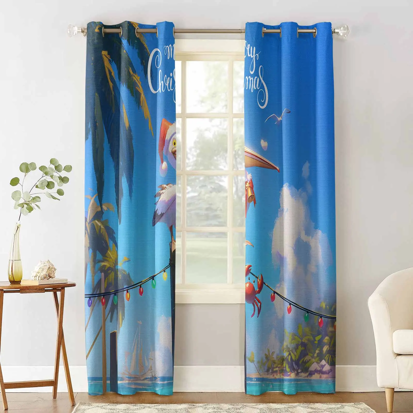 Christmas And Winter Pelicans Curtains For Kitchen Bedroom Window Treatment Curtains For Living Room Home Decor