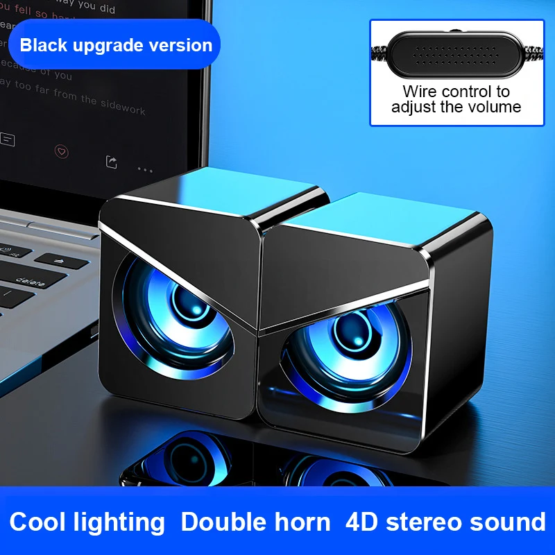 سماعات كمبيوتر سلكية صغيرة مزودة بمنفذ USB سماعات صوت مجسم استريو 4D سماعة ألعاب LED سلكية لأجهزة الكمبيوتر المحمول والكمبيوتر المحمول مكبرات الصوت