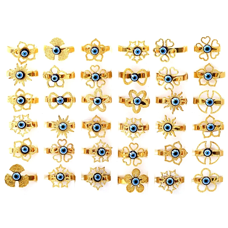 

36pcs Men and Women Rings Stainless Steel Evil Eyes Fashion Jewelry Gold Plated Carved Patterns Wholesale