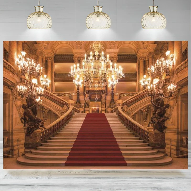 

Red Carpet Palace Backdrop Masquerade Party European Hall Photographic Background Banner Castle Prom Wedding Birthday Decoratio