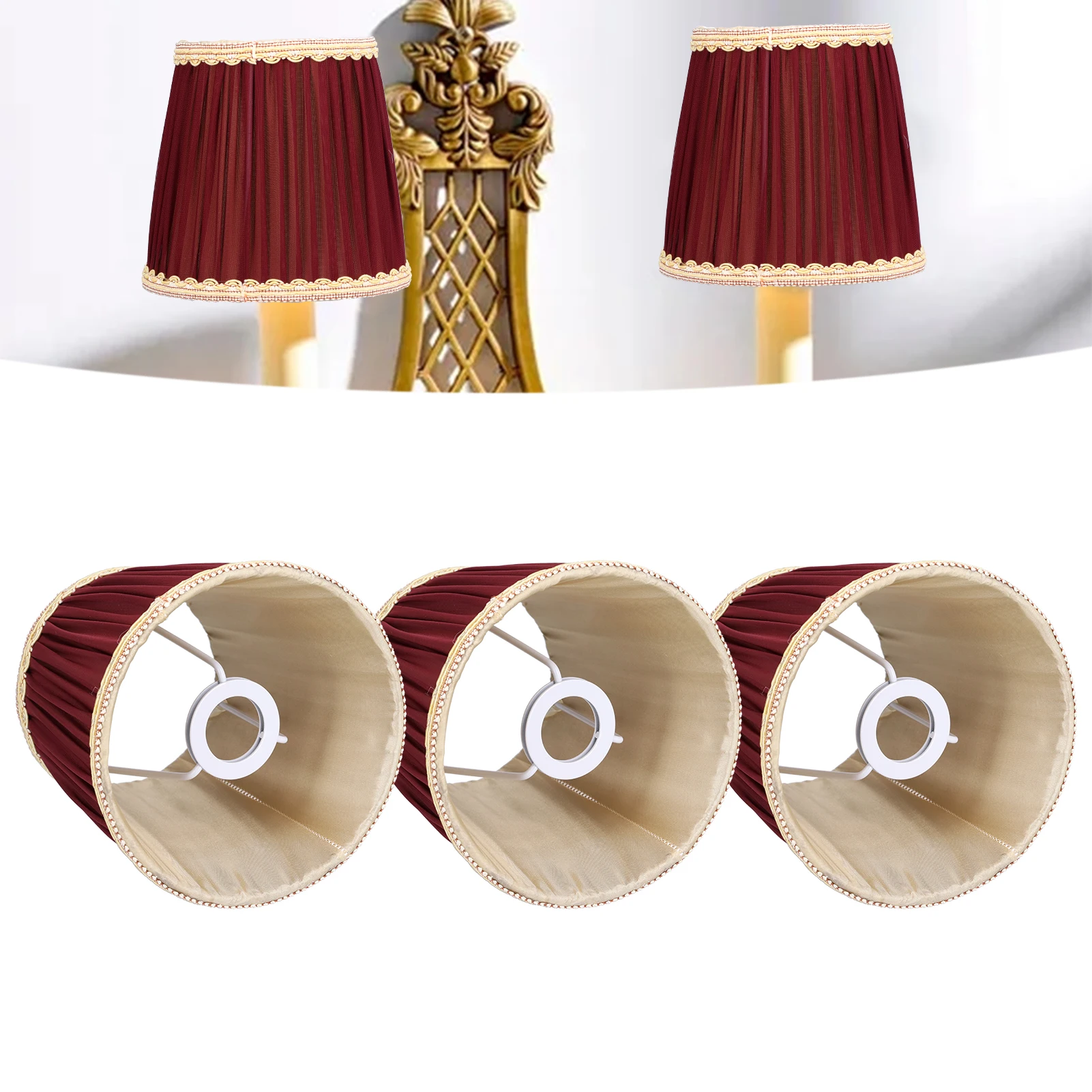 

Тканевый абажур E14, винно-красный, современный, на прищепке, для настенных, настольных и свечных ламп, тканевый абажур для лампы-свечи