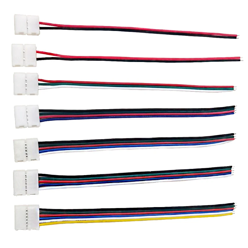 2pin 3pin 4pin 5pin 6pin LED Connector Double Clip Connector Cable Wire 8mm 10mm 12mm For 3528 5050 RGB RGBW RGBCCT LED Strip