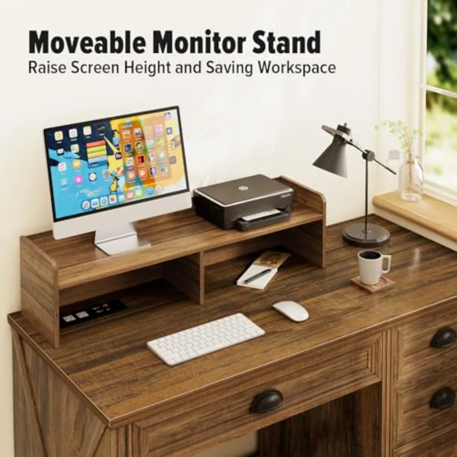 مكتب كمبيوتر مع حامل شاشة 47 في مكتب المكتب المنزلي في المزرعة مع أضواء LED مكتب تنفيذي مع مساحة تخزين لـ #4