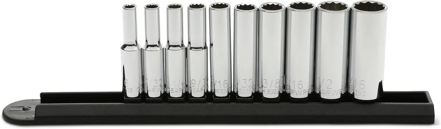

10 Pc. 1/4" Drive 12 Pt. Deep Socket Set, SAE - Off-Corner Loading Design, Chamfered Opening