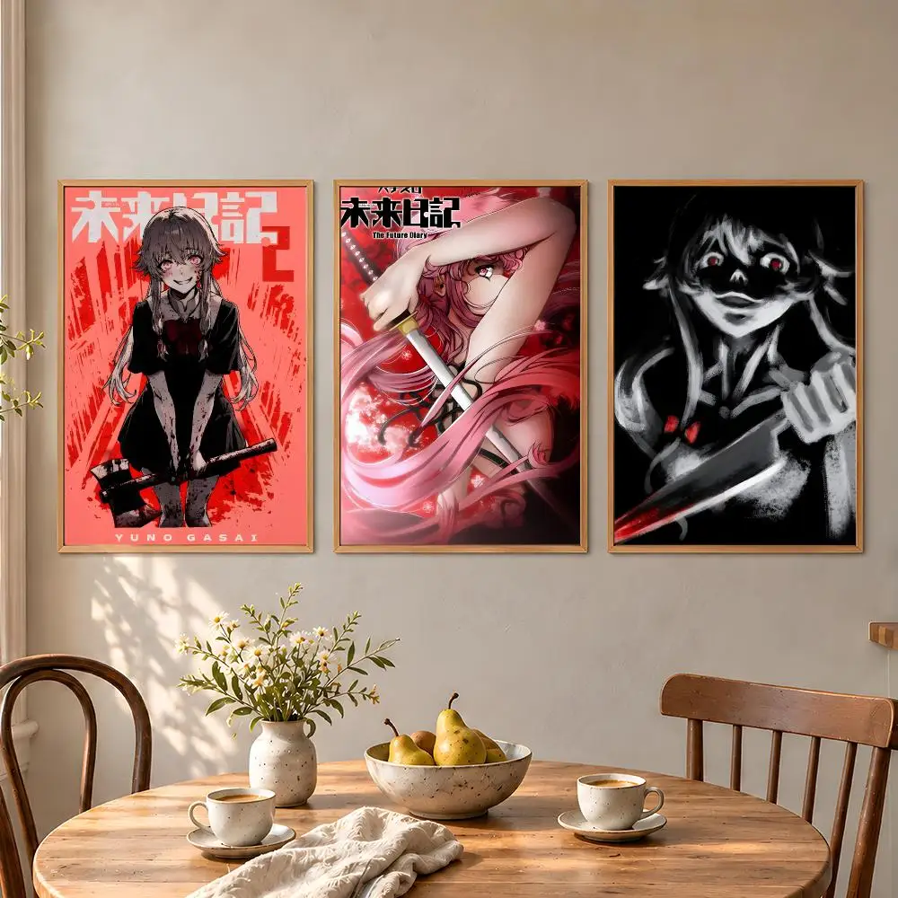 Anime Future Diary Yuno Gasai Yukiteru Poster Aesthetic Wall Art Poster HD Waterproof PP Self Adhesive Bedroom Dorm Room Decor