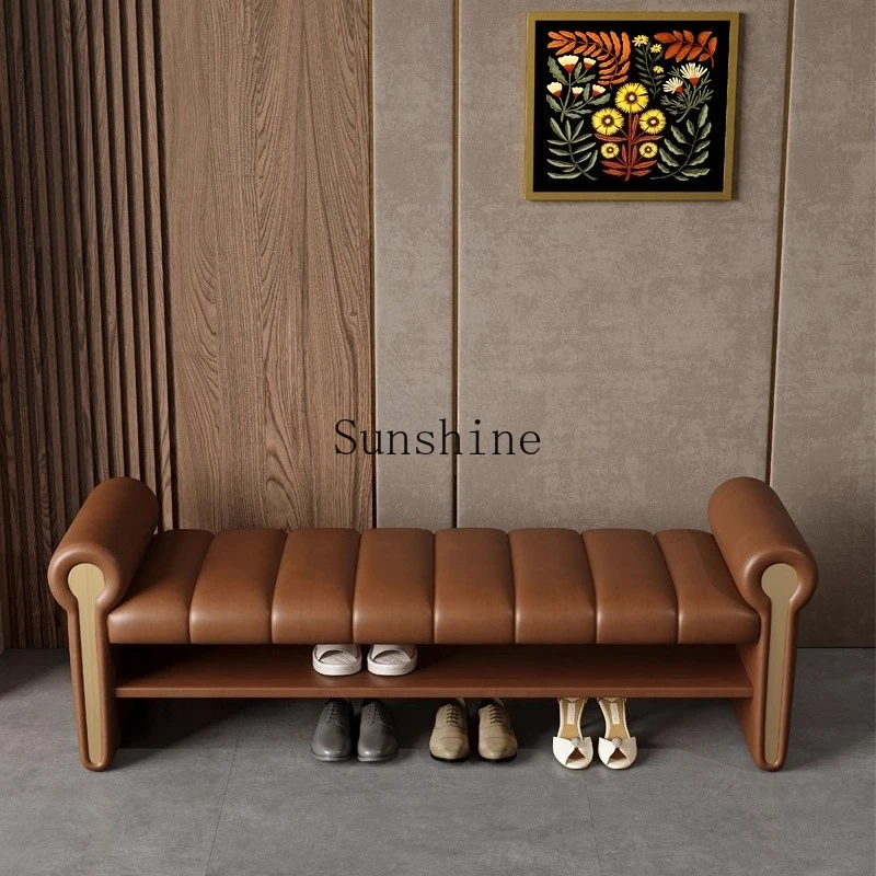 

Italian light luxury shoe change stool household door leather entry shoe stool