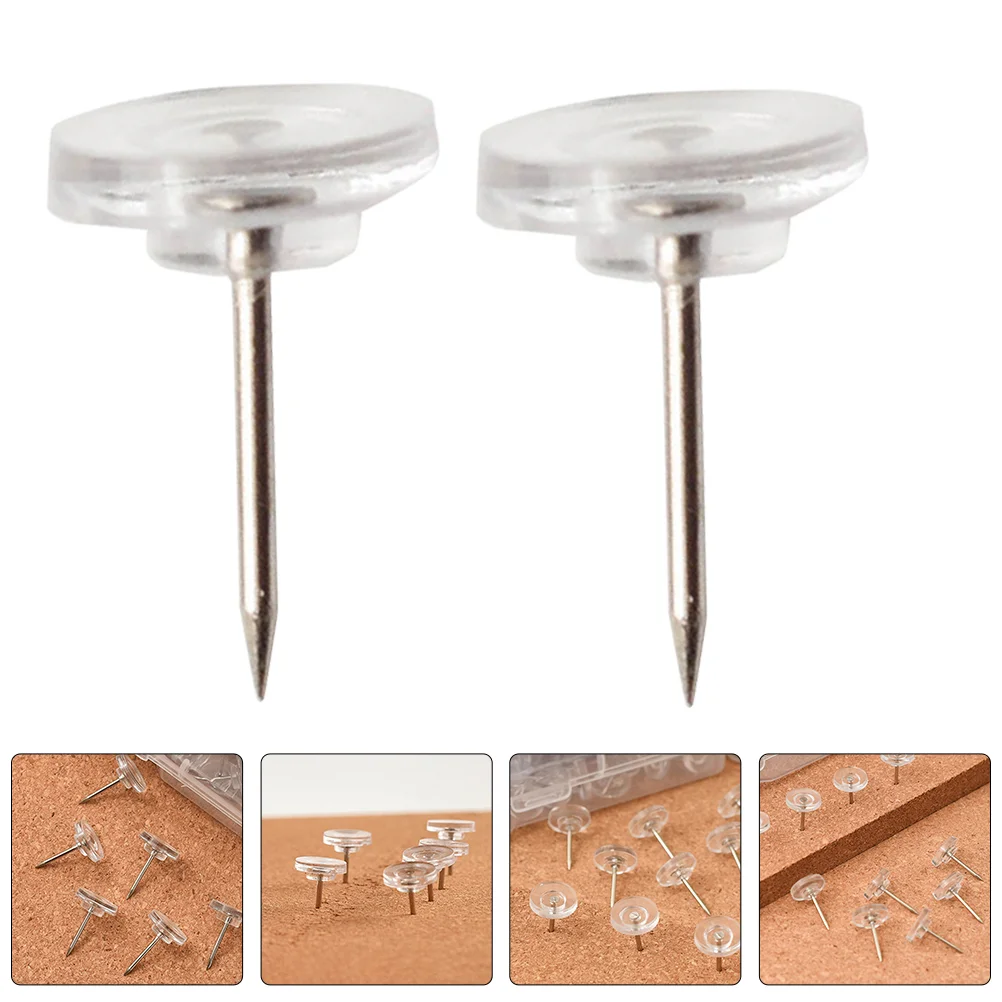 100 Pcs Corkboard Thumbtacks Clear for Walls Short Hair Pushpins Hanging Office