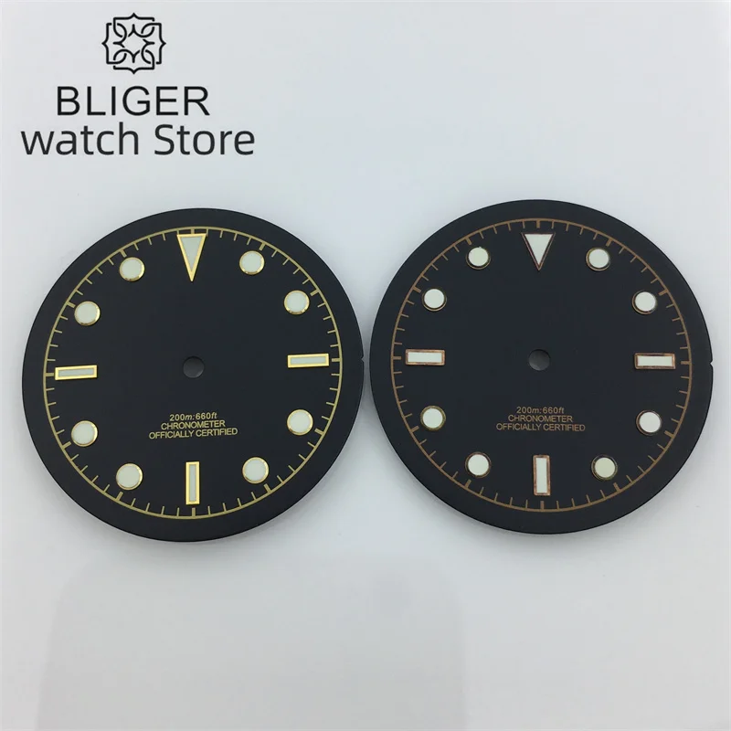 BLIGER 33.5mm dial Black rose gold Dateless window Green luminous Fit NH34 NH35 NH36 ETA 2824 PT5000 Miyota DG series movement