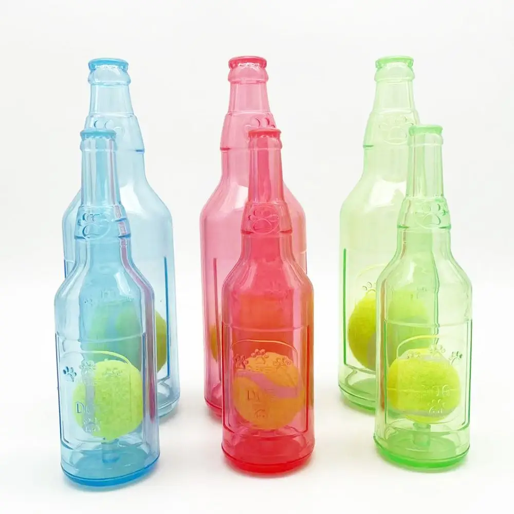 Crunch play Flaschen spielzeug für Hunde Plastik flasche Kau spielzeug mit Tennis Wasser flasche Cruncher interaktives Hundes pielzeug