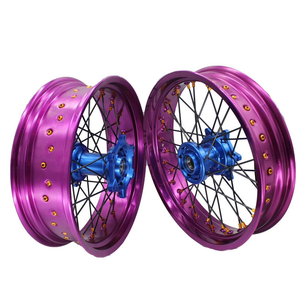 WRF/YZ/YZF Supermoto Motorcycle Wheels Rim - Purple Rims & Blue Front/Rear Hub