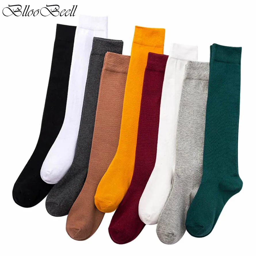 Solid Color Women Cotton Knee-High Socks Japanese Korean JK Calf Socks School Girls Cute Long Dress Socks Casual Black Stockings