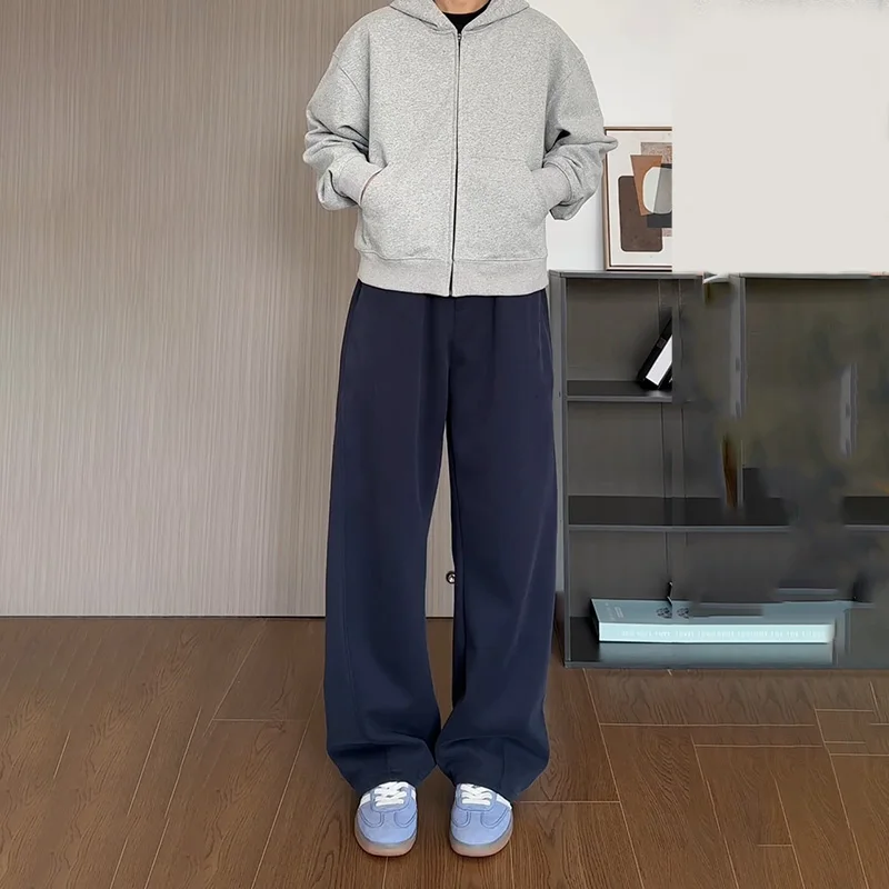 

Navy Blue Sweatpants Men's Spring and Autumn Trendy Brand Hanging Wide Leg Pants American Casual Sports Straight Leg Pants