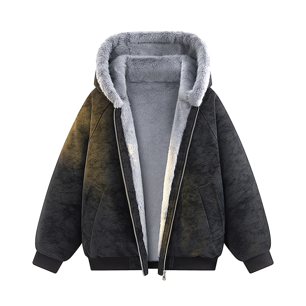 

Winter Men's Casual Warm Hooded Coat Outdoor Thickened Windproof Padded Jacket Fashion Men's Wear Solid Color Loose Jackets