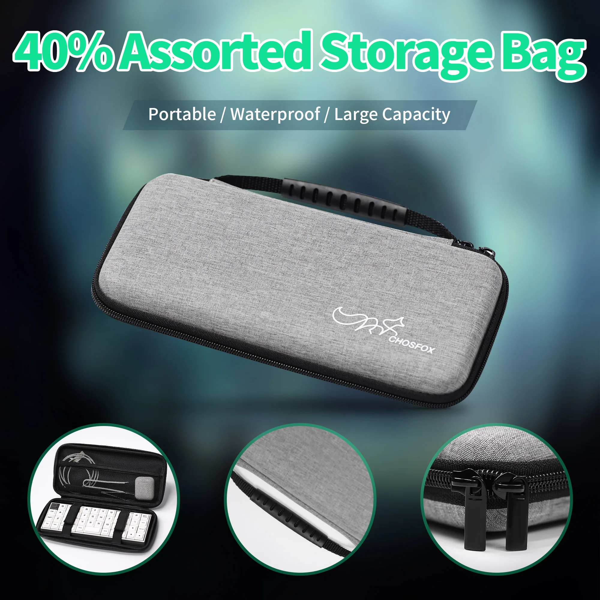 

Портативная сумка для хранения клавиатуры Chosfox, большая вместительная сумка для механической клавиатуры для 40% утолщенной ткани, водонепроницаемая защитная сумка