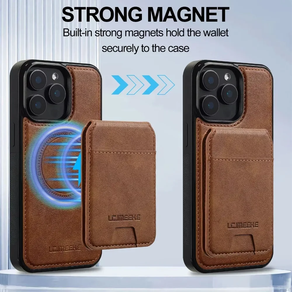 Detachable For Magsafe Magnetic Card Holder Wallet Case for iPhone 16 Pro Max 15 14 Plus 13 12 11 XS XR X 7 8 SE 2022 2020 2024