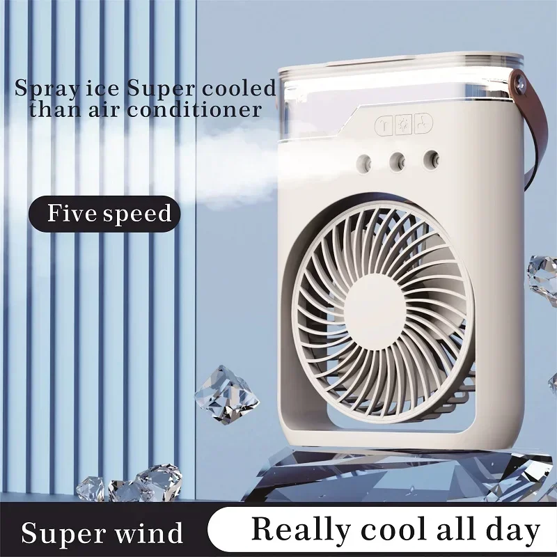 3 in 1 Rechargeable Humidified Cold Fan Essential Oil Diffuser 5-Gears Fast Cooling Atmosphere Lamp Design Household Mute Fan