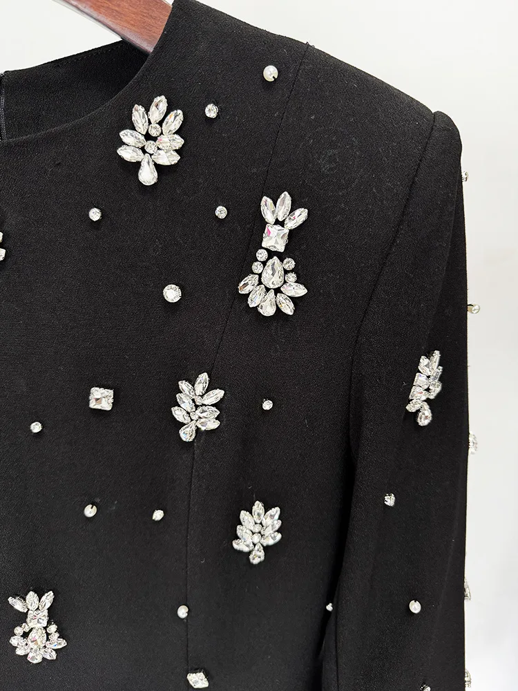 HIGH STREET nueva moda 2025 Vestido de fiesta de diseñador Vestido largo con manga de hendidura y cuentas de diamantes para mujer