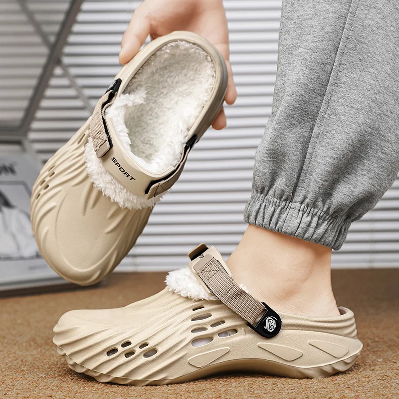 Men's Winter Slippers Comfortable Indoor Warm Women Slippers Summer Removable Sandal Men Casual Non Slip Plush Fur Clogs for Men