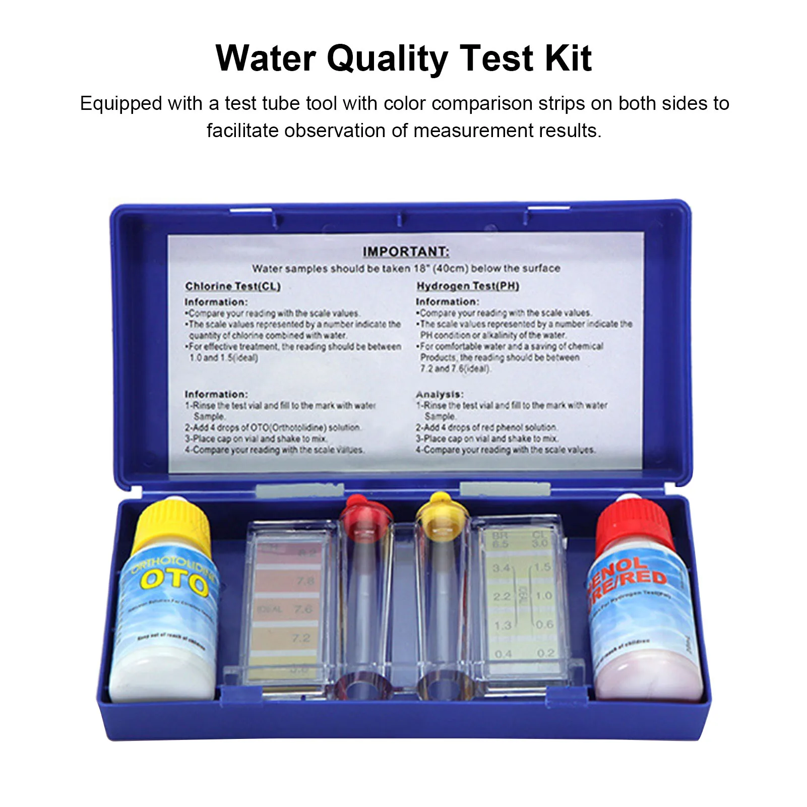 Water Quality Test Solution with Testing Strip Tube Tool for PH Residual Chlorine Detection  Test Solution  Testing Pipe