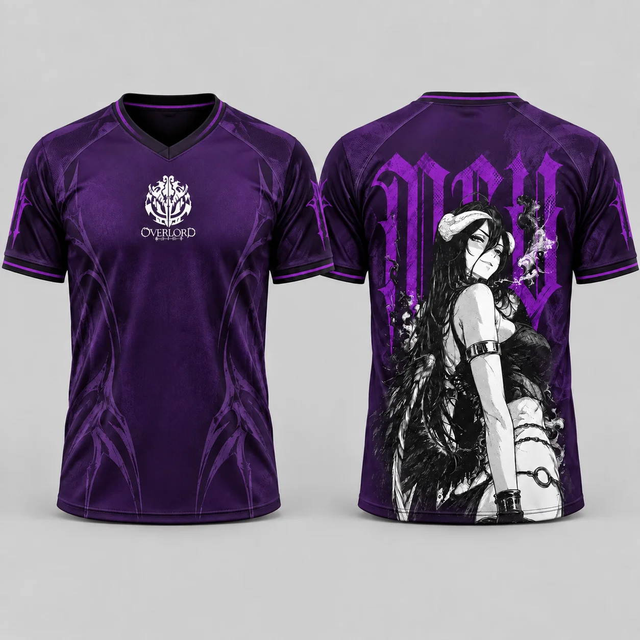 Albedo Anime Jersey T-Shirt White V-Neck Black Red Gothic Print Short Sleeve Unisex Casual Top for Men Women Fans Gifts