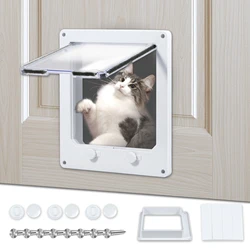 Upgraded Cat Flap Door with 4 Way Locking ABS Plastic Security Flap Door Pet Door for Cat Up to 16lbs for Interior Exterior Gate
