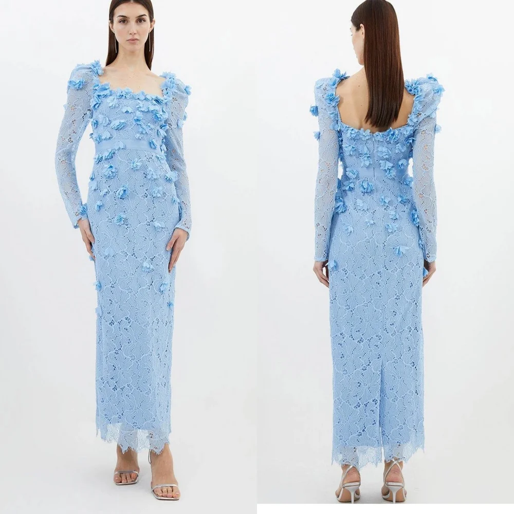 

Customized Exquisite Lace Pleat Applique Straight Square Neck Midi Dresses Bespoke Occasion Quinceanera Unisex