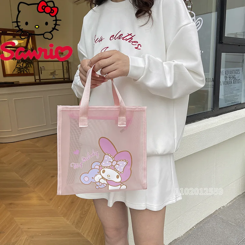 Sanrio's New Portable Transparent Cosmetic Bag Fashionable Mesh Hollow Cosmetic Bag Large-capacity Travel Storage Wash Bag