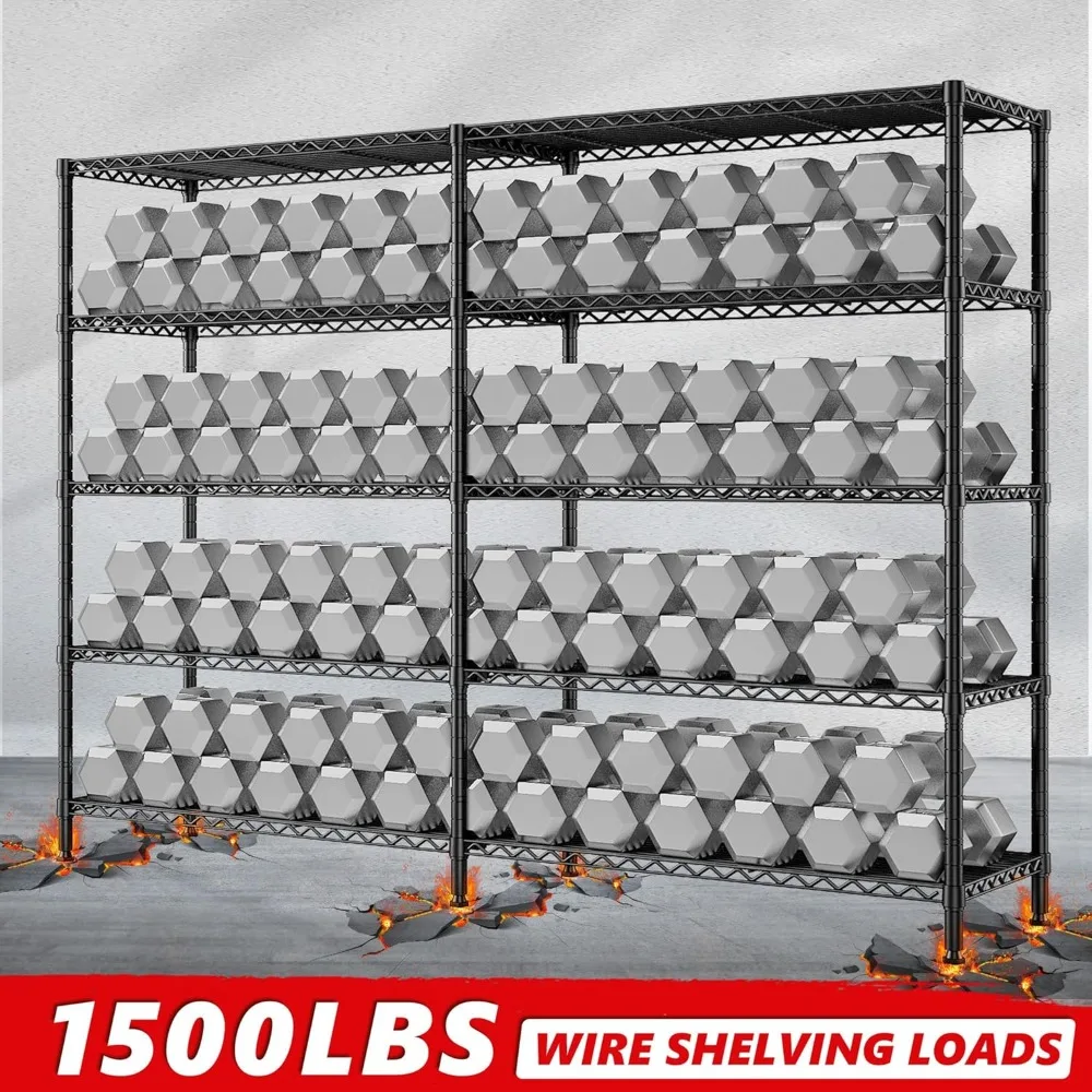 1500LBS Storage Shelves 61.2''W Wire Shelving Unit 5 Tier Metal Shelving for Storage Rack Shelves for Storage Heavy Duty