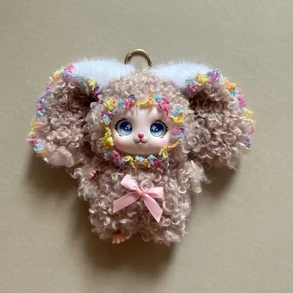 Big Ear Curly Hair Rabbit Figures Ornaments Decorations Rabbit Keychain Bag Hanging Collectible Bunny Pendant Backpack Decor